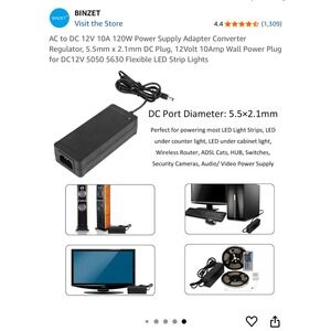BINZET AC to‎ DC 12V 10A Power Supply Adapter Converter 120W Regulator